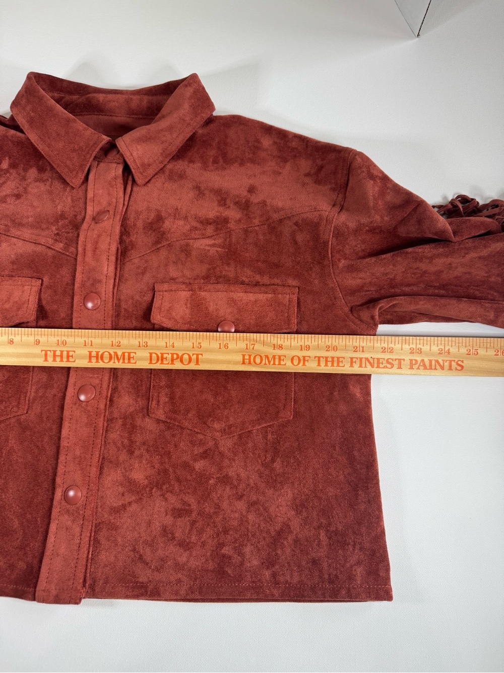 BLANKNYC Faux Suede Fringe Western Shacket M Bounce Back Rust - Picture 7 of 9